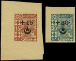 Lot n° 1929 - (*) - ALGERIE 60 + 63 : +15c. sur 15c. et +30c. sur 30c., 2 épreuves non dentelées sur papier mince, TB