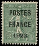 Lot n° 1187 - (*) - 37  15c. olive, POSTES FRANCE 1922, TB