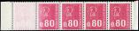 Lot n° 1588 - ** - 1816   Béquet, 0,80 rouge, impression quasi A SEC sur un timbre dans une BANDE de 5 provenant de carnet, TB. C