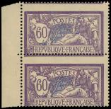 Lot n° 1485 - ** - 144g  60c. violet et bleu, PAIRE piquage A CHEVAL, bdf, TB