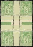 Lot n° 506 - ** - 106a  5c. vert-jaune, BLOC de 4 en croix, T II et T I, frais et TTB