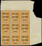 Lot n° 1184 - ** - 33   5c. orange, POSTES FRANCE 1921, BLOC de 9 cdf, un t. *, TB