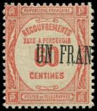Lot n° 1627 - ** - Taxe 63    UN FRANC s. 60c. rouge, surch. A CHEVAL, TB