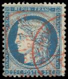 Lot n° 436 -  - 60C  25c. bleu, T III, obl. càd ROUGE AFFRANCHts PARIS, TB