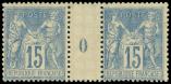 Lot n° 492 - ** - 101  15c. bleu, PAIRE Mill.0, ch. s. intervalle, TB