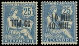 Lot n° 1895 - * - ALEXANDRIE 42a et 42b : 10m. sur 25m. bleu, DOUBLE surch. et surch. RENVERSEE, TB