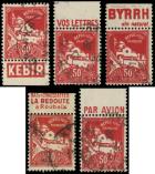 Lot n° 1935 -  - ALGERIE 79Aa : 50c. rouge avec pub, 5 ex. différents, obl., TB