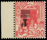Lot n° 1948 - ** - ALGERIE 158a : 1f. sur 90c. rouge, surch. RENVERSEE, bdf, TB