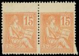 Lot n� 2668 - * - 117   Mouchon, 15c. orange, PAIRE avec timbres PLUS GRANDS par d�calage du peigne, TB