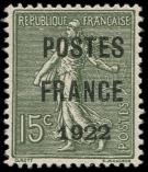 Lot n� 2980 - (*) - Pr�o 37a  15c. vert-bronze, POSTES FRANCE 1922, bien centr�, TTB. C
