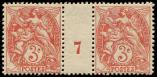 Lot n 2646 - * - 109b  Blanc,  3c. rouge, T IB, PAIRE Mill.7, TB