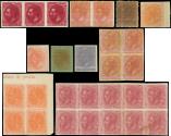 Lot n� 4939 - (*) - Espagne, Type Alphonse XII de 1879, 10 essais de couleur, � l'unit� ou en bloc, dont doubles impressions, TB