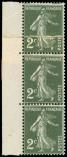 Lot n 2823 - ** - 278a  Semeuse Came,  2c. vert fonc, IMPRESSION sur RACCORD dans une BANDE de 3 bdf, TB