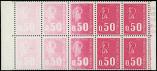 Lot n 2906 - ** - 1664   Bquet, 0,50 carmin, 2 ex. impression DETRUITE allant  normale dans un bloc de 10 de carnet avec bords (N27882), TB. C
