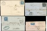Lot n 4756 - <span><img src='https://www.ceres.fr/img/ImgLet.jpg' height=14 width=18 alt='Let' border='0'></span> - Empire Non Dentel, 24 Lettres ou documents, affranchissements divers, dont N11 seul, 12 seul, 14 piquage Susse, lot vari